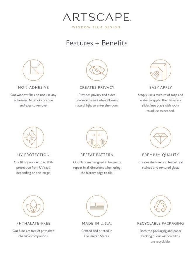 Artscape Etched Palm Sidelight | Decorative Privacy Window Film with Etched Frosted Glass Pattern | Non-Adhesive & UV Protection | Easy to Apply & Removable | 12 x 73 Inches | Made in USA - Image 4