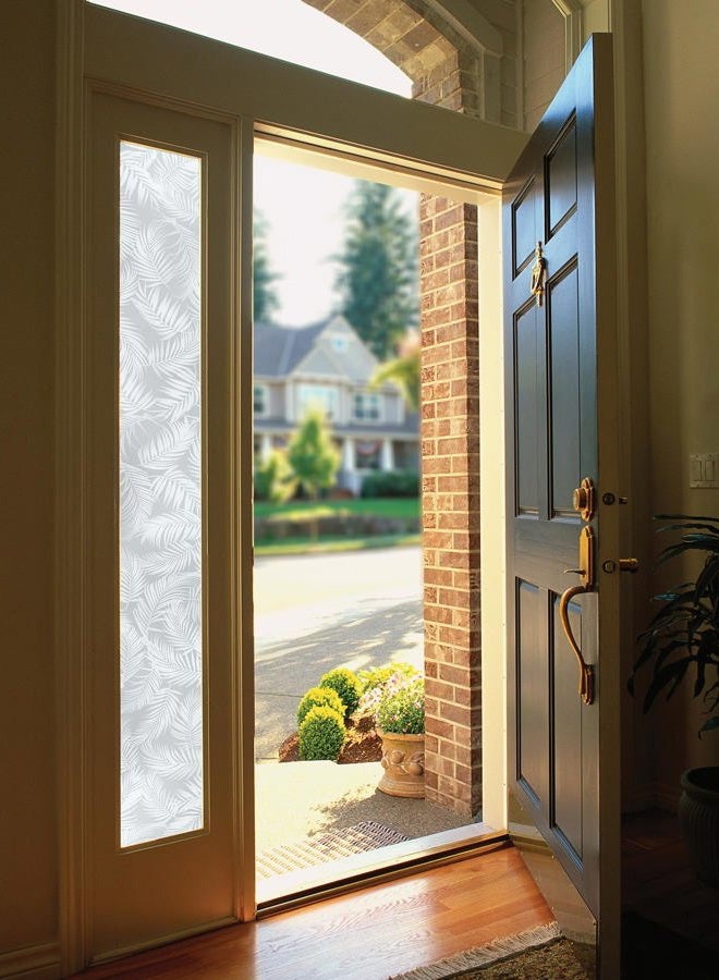 Artscape Etched Palm Sidelight | Decorative Privacy Window Film with Etched Frosted Glass Pattern | Non-Adhesive & UV Protection | Easy to Apply & Removable | 12 x 73 Inches | Made in USA - Image 1