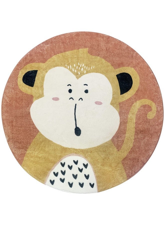 USTIDE Baby Play Mat Round Soft Extra Large Creeping Crawling Monkey Kids Rug Washable Nonslip Cartoon Rugs For Bedroom Playroom Playing Nursery School Baby Carpet (47.2") - Image 3