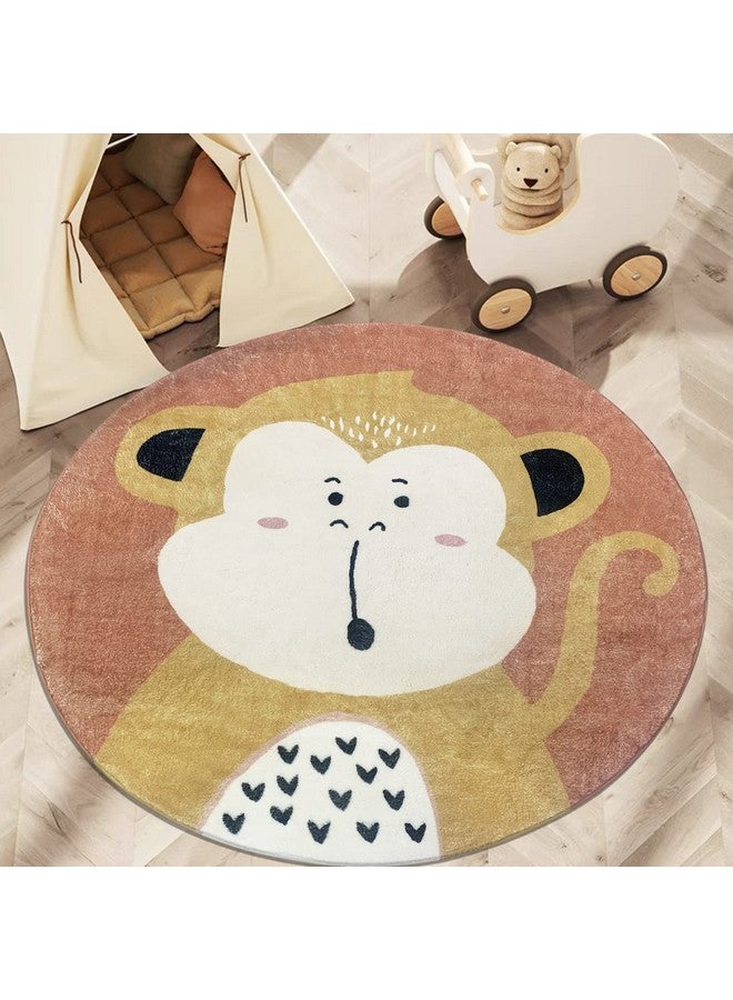USTIDE Baby Play Mat Round Soft Extra Large Creeping Crawling Monkey Kids Rug Washable Nonslip Cartoon Rugs For Bedroom Playroom Playing Nursery School Baby Carpet (47.2") - Image 2