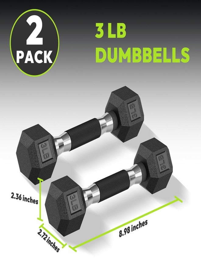HANDBODE Hex Rubber Dumbbells, Non-Slip Handle Design for Secure & Comfortable Grip, Hand Weights for Strength Training and Home Gym/Pair of 3 LB - Image 2