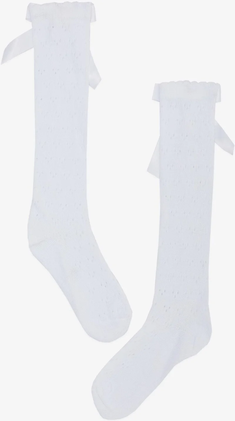 كاتامينو Girls Fishnet Golf Socks with Bow 5-12 Years, White