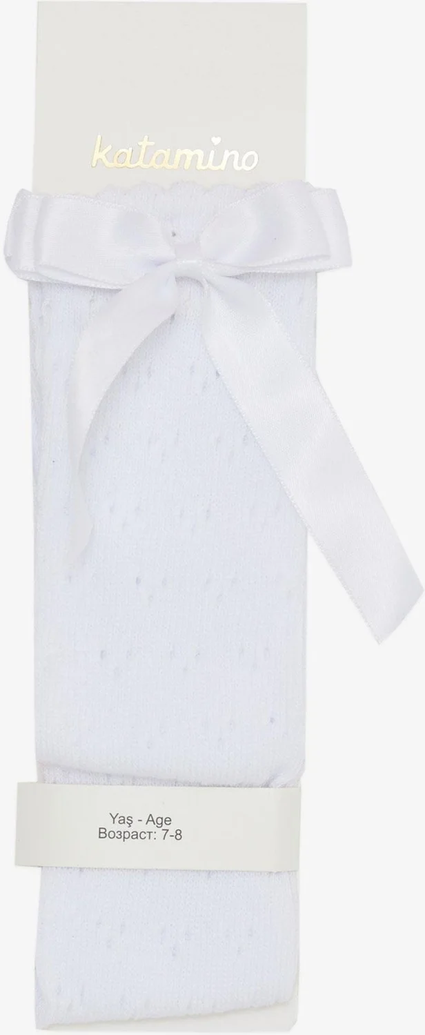 كاتامينو Girls Fishnet Golf Socks with Bow 5-12 Years, White