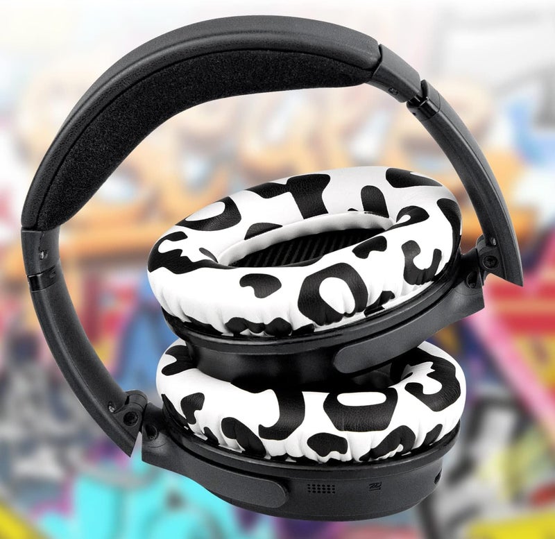 SoloWIT Replacement Earpads Cushions for Bose QuietComfort 35 (QC35) & Quiet Comfort 35 II (QC35 ii) Headphones, Ear Pads with Softer Leather, Noise Isolation Foam, Added Thickness (Snow Leopard) - Image 2