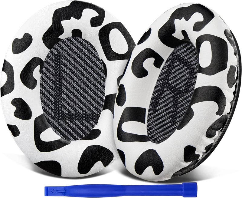 SoloWIT Replacement Earpads Cushions for Bose QuietComfort 35 (QC35) & Quiet Comfort 35 II (QC35 ii) Headphones, Ear Pads with Softer Leather, Noise Isolation Foam, Added Thickness (Snow Leopard) - Image 1