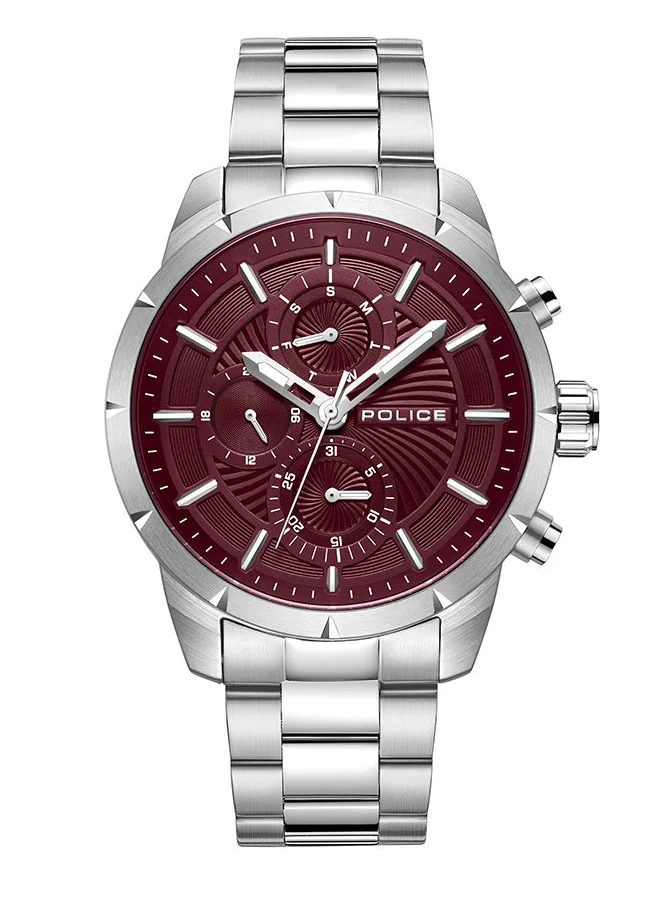 POLICE Neist Watch For Men Burgundy Dial And Silver Bracelet