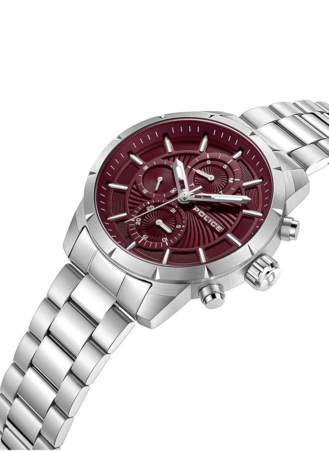 بوليس Neist Watch For Men Burgundy Dial And Silver Bracelet