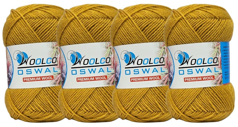 Woolco Oswal Microwool Acrylic Hand Knitting Yarn Pack of 4 Balls (100g Each), Soft Baby Yarn for Sweaters, Booties & DIY Knitting Projects – Baby Wool Thread for Beginners & Kids (Mustard) - Image 1