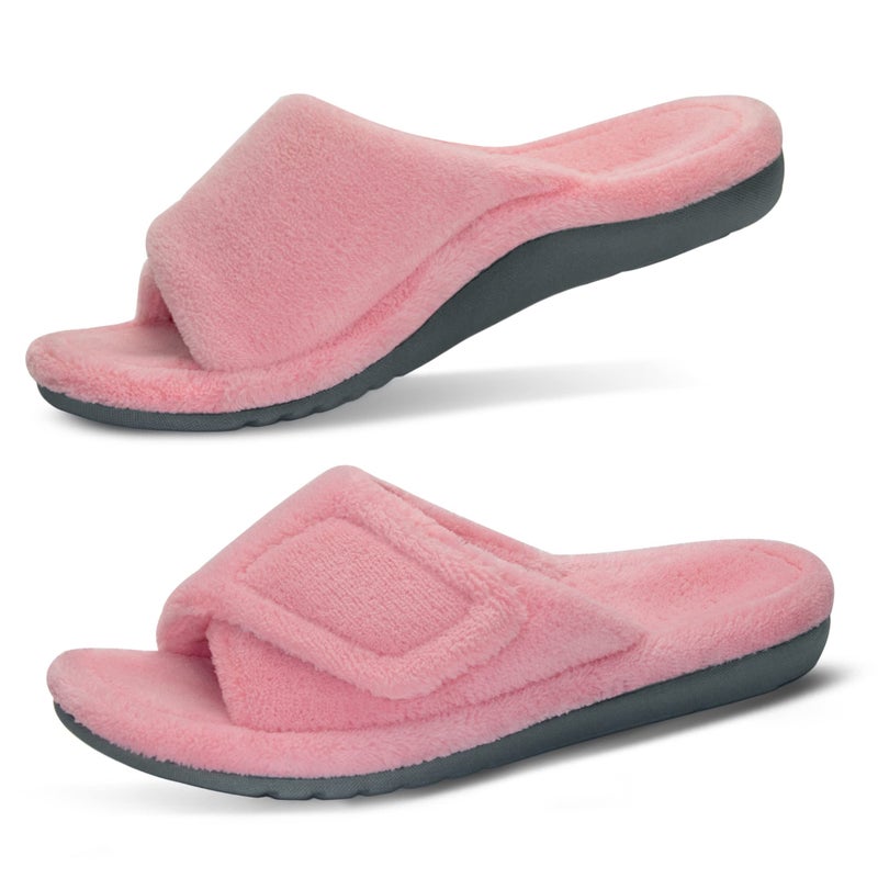 GRITHEIM Women's Orthotic Arch Support Slippers Fuzzy Adjustable Orthopedic Slippers for Plantar Fasciitis Furry Slide Slippers for Ladies pink 8 - Image 1