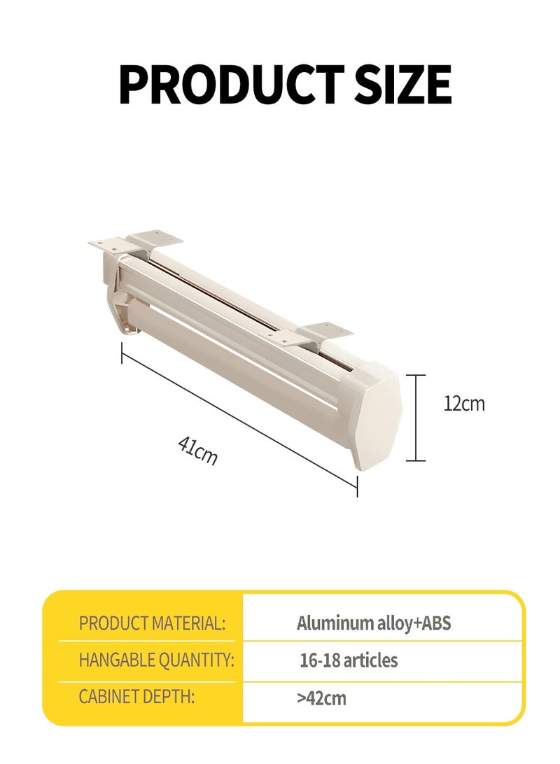 بيروي 41cm رف سروال قابل للسحب متعدد الوظائف، حامل قابل للسحب لتعليق السراويل، شريط حامل من الصلب القوي قابل للسحب، خزانة قابلة للسحب، سحب تخزين الأوشحة والسراويل والملابس والمناشف بطول 41 سم - Image 2
