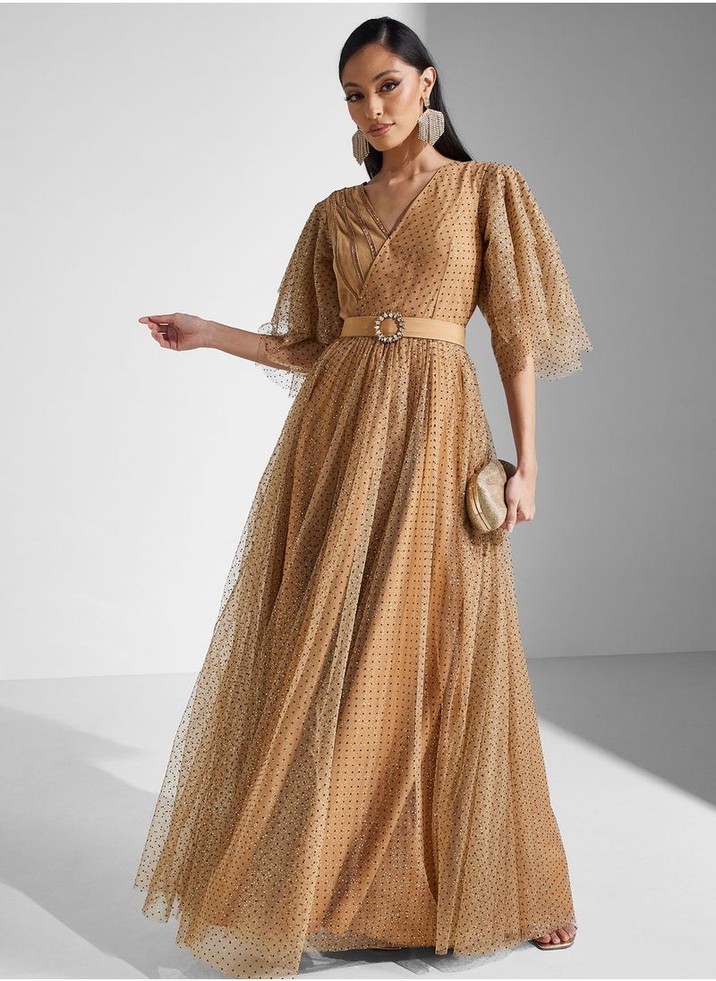Amri - Ruffle Sleeve Mesh Tiered Dress - Image 1