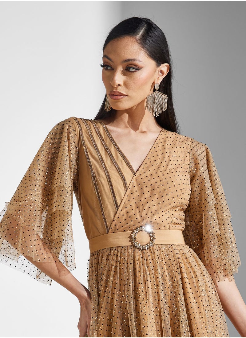 Amri - Ruffle Sleeve Mesh Tiered Dress - Image 1