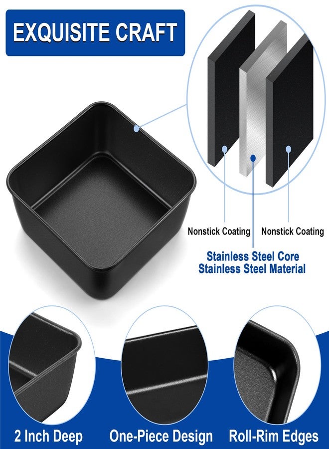 E-far 6 Inch Square Cake Pan, Nonstick Small Baking Pan with Stainless Steel Core for Brownies Lasagna Cakes, Non-toxic & Easy Clean, 2 Inch Deep (Black) - Image 3