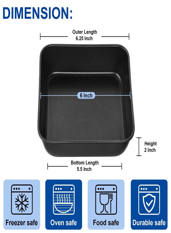 E-far 6 Inch Square Cake Pan, Nonstick Small Baking Pan with Stainless Steel Core for Brownies Lasagna Cakes, Non-toxic & Easy Clean, 2 Inch Deep (Black) - Image 2