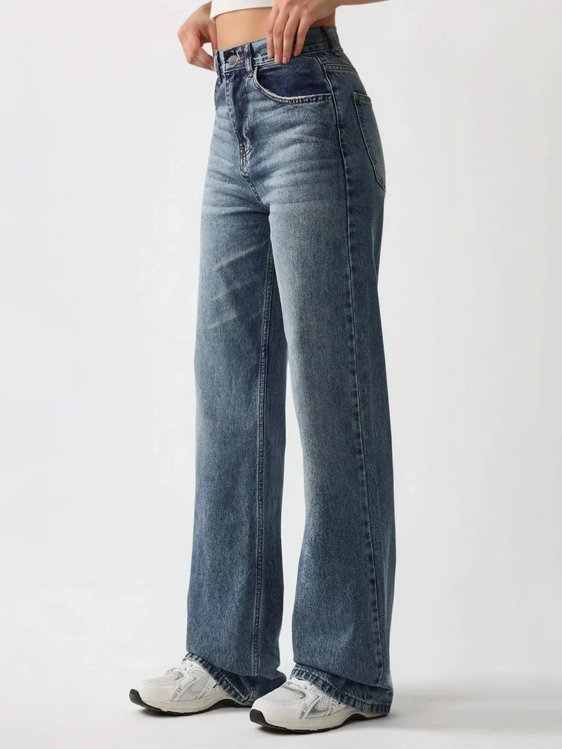 هيكاب جينز دينم مستقيم الساق بخصر عادي