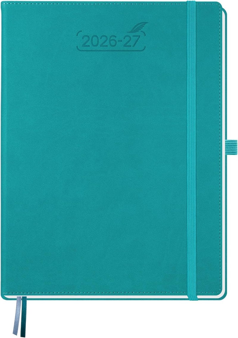BEZEND A4 Academic Diary 2026-2027 Week to View, 18-Month Weekly Planner Runs Mid Year Jul'26 - Dec'27. Vertical Layout with Time Slots & Monthly Tabs, PU Leather Hardback, 28.5 x 22 cm, Turquoise - Image 1