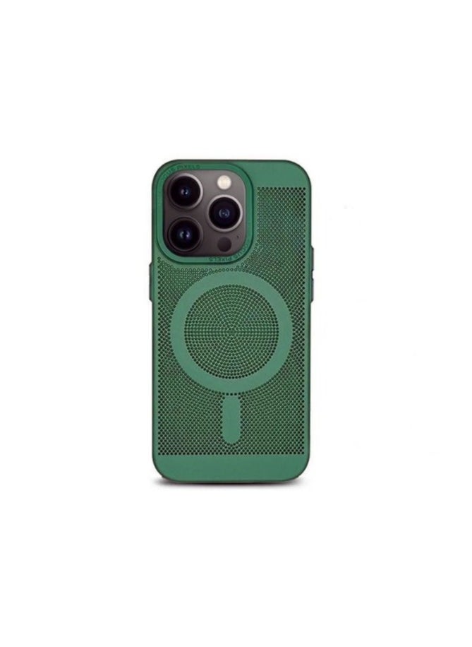 Generic - Steel Mesh Heat Dissipation Magnetic Protective Cover for iPhone 13 Pro max Breathable Mesh Wireless Charging Case Green - Image 1