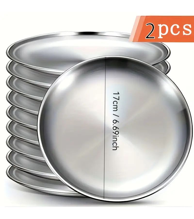 2 Pieces 7.87 Inch Stainless Steel Salad Plates Silvery Serving Trays For Camping Barbecue Buffet Outdoor Dining Picnic Family Gatherings - Image 5