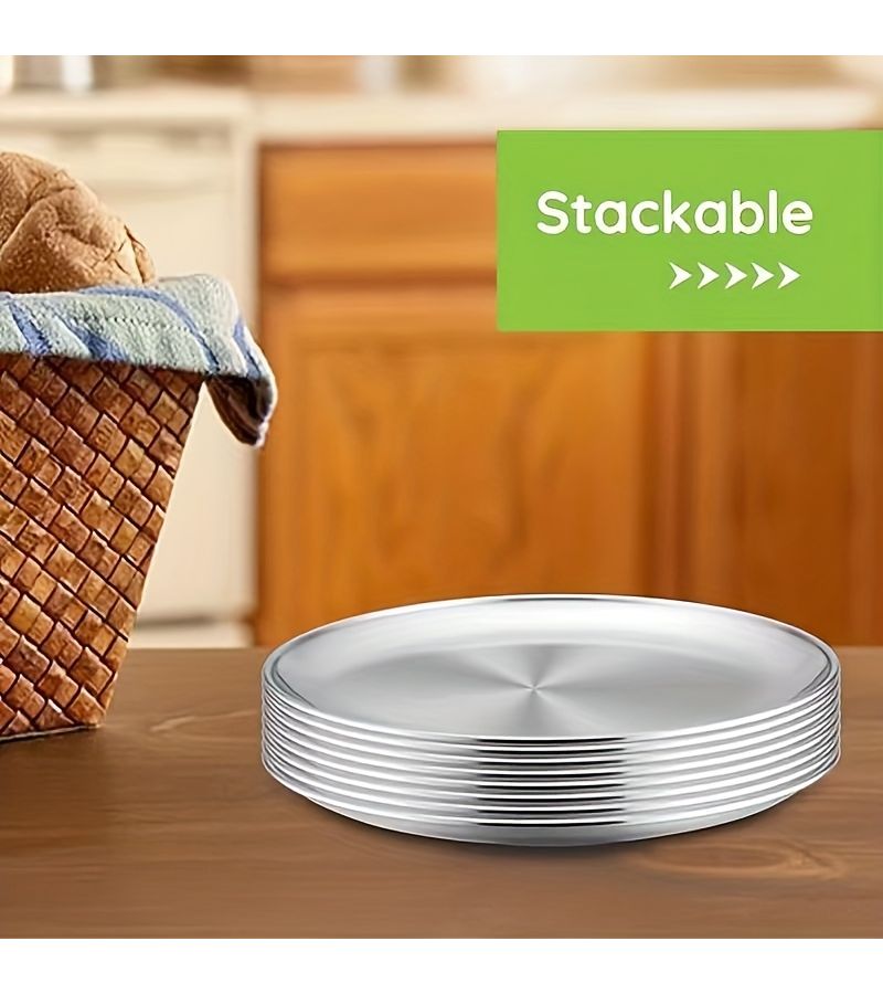 2 Pieces 7.87 Inch Stainless Steel Salad Plates Silvery Serving Trays For Camping Barbecue Buffet Outdoor Dining Picnic Family Gatherings - Image 3