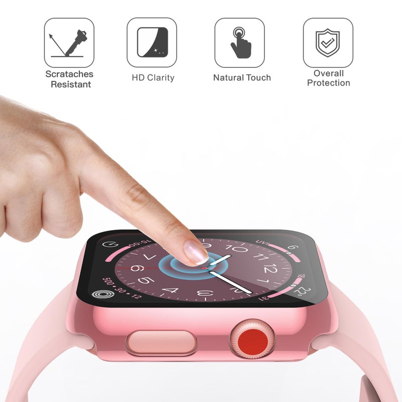 Misxi 2 Pack Hard PC Case with Tempered Glass Screen Protector Compatible with Apple Watch Series 2 Series 3 38mm, Anti-Drop Scratch Resistant Lightweight Cover for iWatch, 1 Rose Pink + 1 Transparent - Image 5