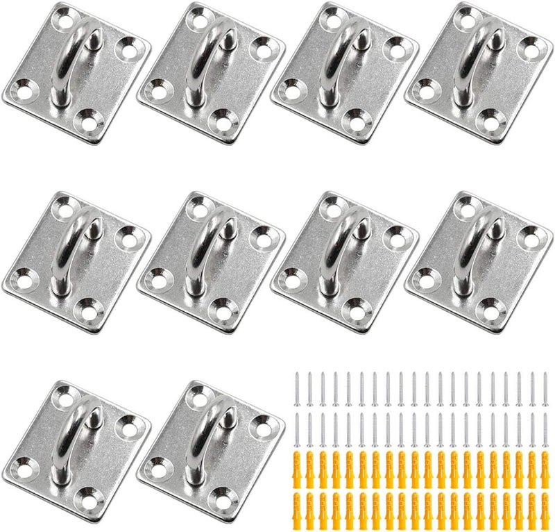 Hxchen 10Pcs M5 Heavy Duty Pad Eye Plate Staple Ring Hook Loop U-Shaped Sail Shade Hardware, 304 Stainless Steel Wall Ceiling Hammock Hooks Hange (Rectangle) - Image 1