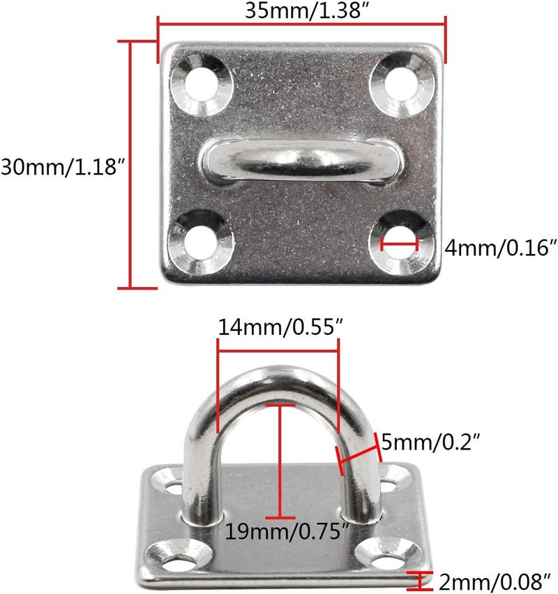 Hxchen 10Pcs M5 Heavy Duty Pad Eye Plate Staple Ring Hook Loop U-Shaped Sail Shade Hardware, 304 Stainless Steel Wall Ceiling Hammock Hooks Hange (Rectangle) - Image 3