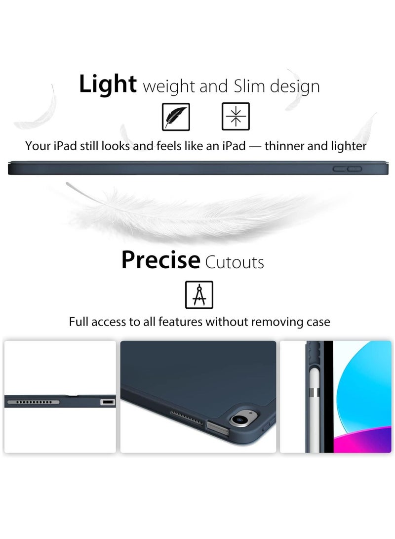 ELTRAZONE Smart Auto Wake/Sleep Cover with Built-in Pencil Holder Trifold Case for Apple iPad 10th Generation (Model A2696 A2757) - Navy Blue - Image 3