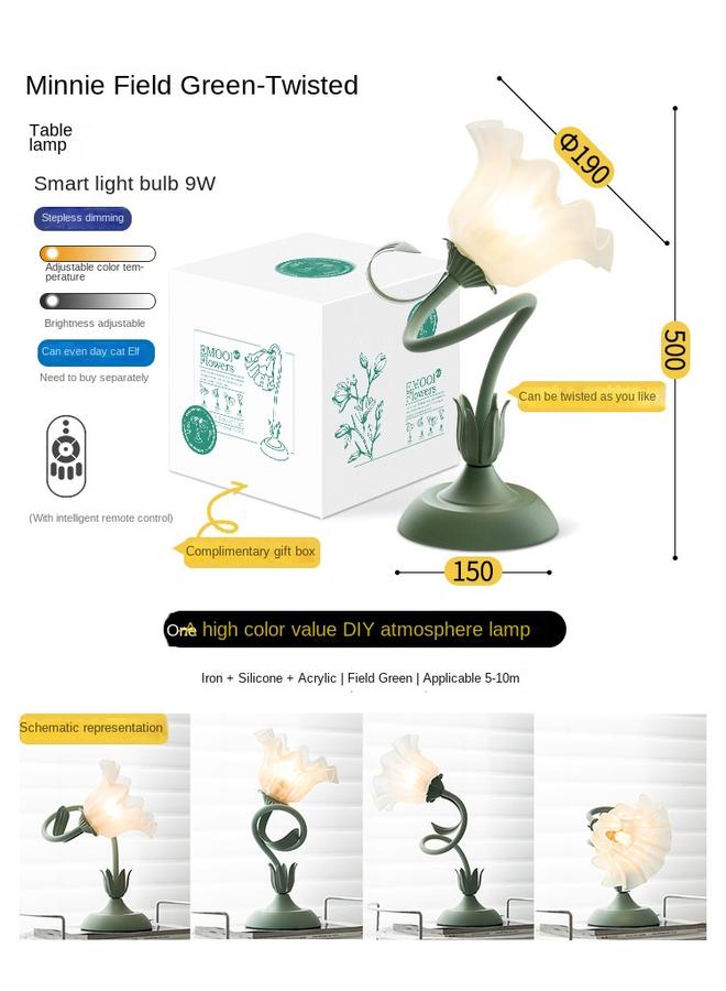 Bluejw Vintage Bedside Table Lamp Atmosphere Lamp Bedroom Ins French Style Pastoral DIY Reversible Birthday Gift Flower Table Lamp - Image 1