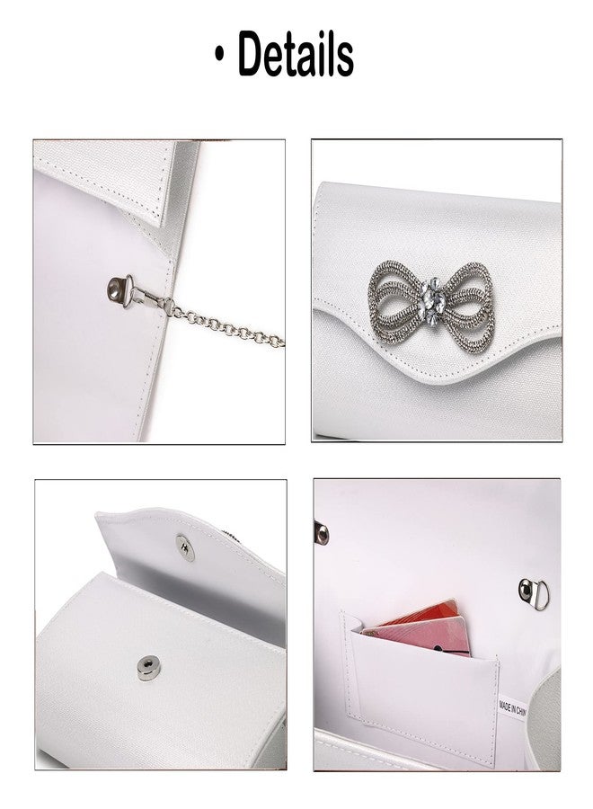 MUDUO Women Diamond Bow Evening Bag Rhinestone Clutch Purse Wedding Prom Purse Formal Cocktail Party Handbag (HD-White) - Image 5