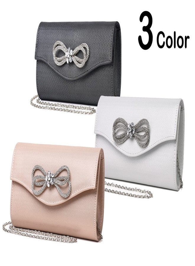 MUDUO Women Diamond Bow Evening Bag Rhinestone Clutch Purse Wedding Prom Purse Formal Cocktail Party Handbag (HD-White) - Image 3