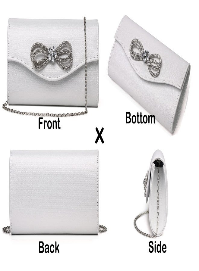 MUDUO Women Diamond Bow Evening Bag Rhinestone Clutch Purse Wedding Prom Purse Formal Cocktail Party Handbag (HD-White) - Image 4