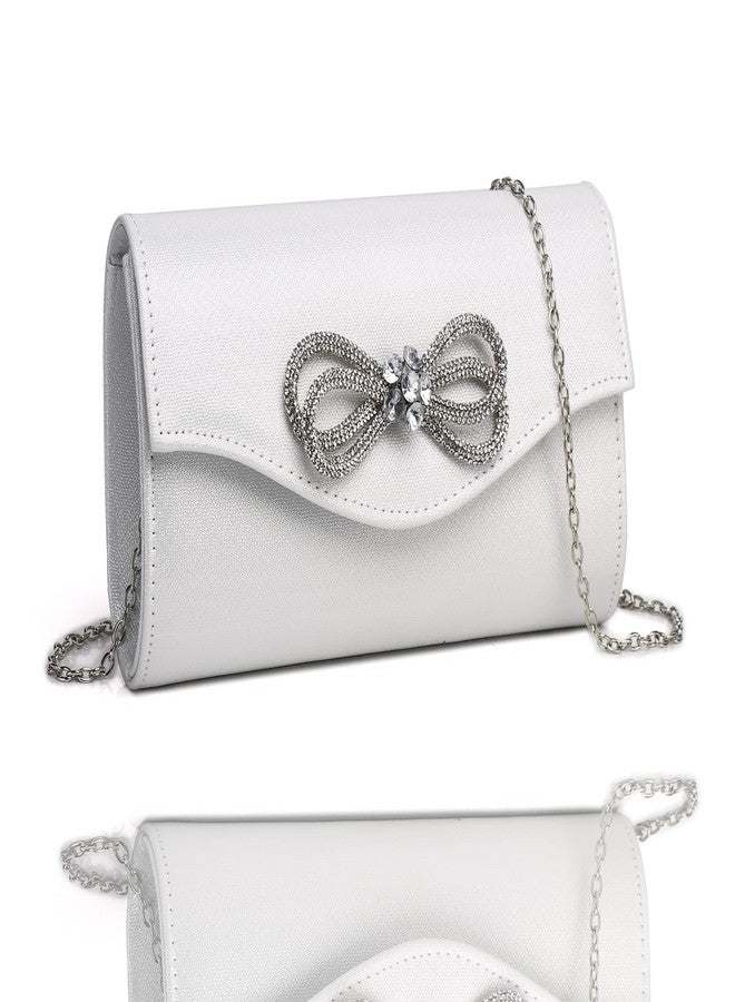 MUDUO Women Diamond Bow Evening Bag Rhinestone Clutch Purse Wedding Prom Purse Formal Cocktail Party Handbag (HD-White) - Image 1