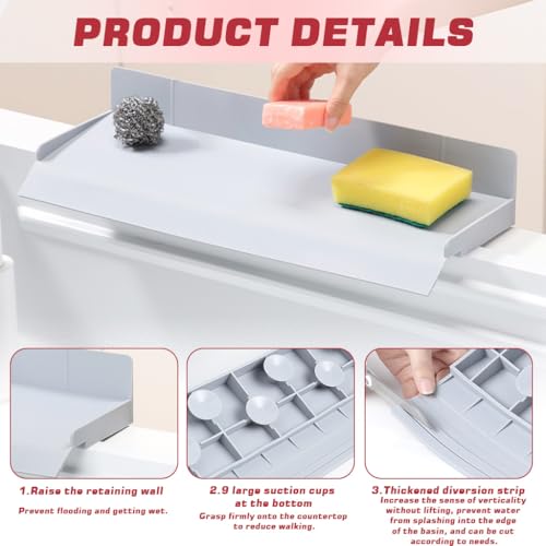 HASTHIP® 17.7 inch Sink Splash Guard in Kitchen with Suction Cup, L-Shape Sink Water Splash Guard - Image 3