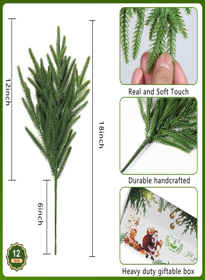 GIAUMA 12 Pcs Artificial Norfolk Pine Branches - 18" Realistic Faux Christmas Greenery Stems Fake Evergreen Cedar Picks Winter Greens for Vase DIY Crafts Garland Wreath Indoor Outdoor Holiday Decor - Image 4