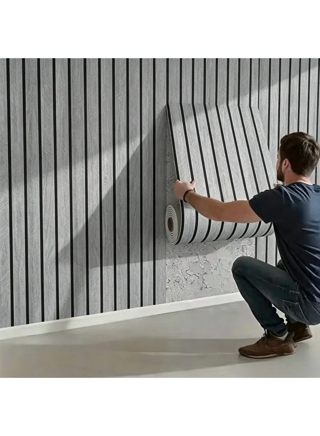 Grey Grid Peel and Stick Wallpaper, Thick Faux Plaid Design, Waterproof Wall Decor - Image 1