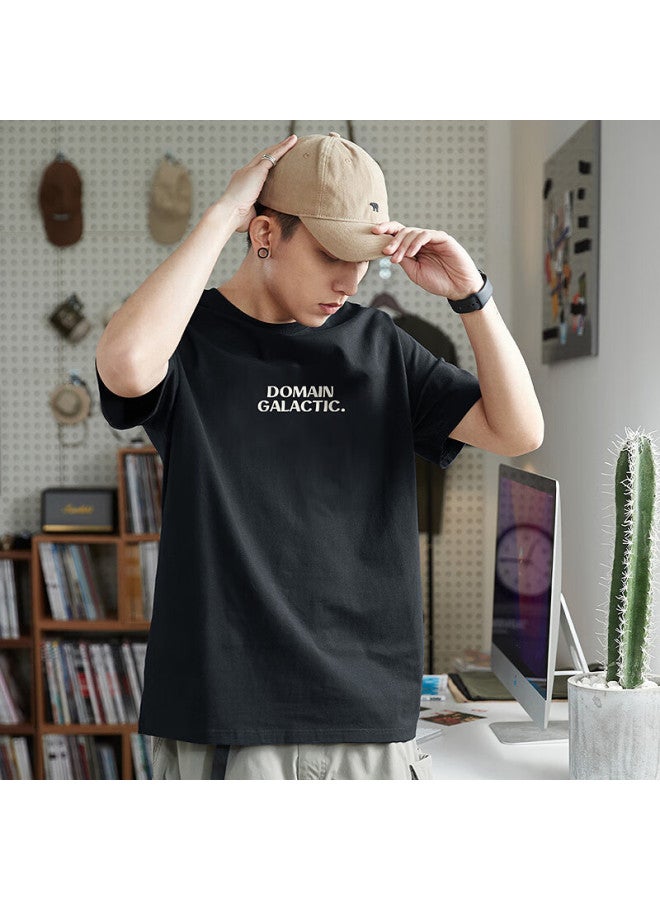 Tonlion Summer Men's Short-sleeve T-shirt With Chest Letter Print, Black, M - Image 1