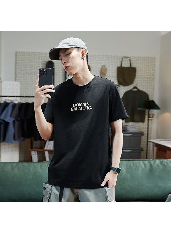 Tonlion Summer Men's Short-sleeve T-shirt With Chest Letter Print, Black, M - Image 3