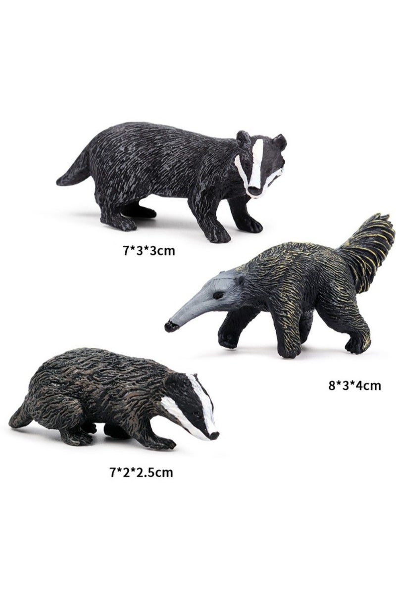 HALAMODO 3-Piece Badger and Anteater Animal Figures Set , Realistic Toy set , Wild Animal Ornaments, Jungle Zoo Cognitive Toys, Children's Birthday Party Gifts - Image 1