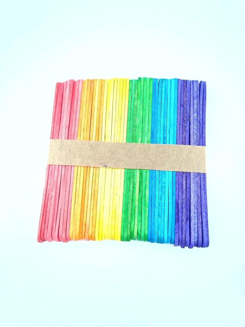 advancedestore Natural Ice Cream Popsicle Sticks for School Projects Pack of 300 300 Multicolour Wooden Sticks - Image 1