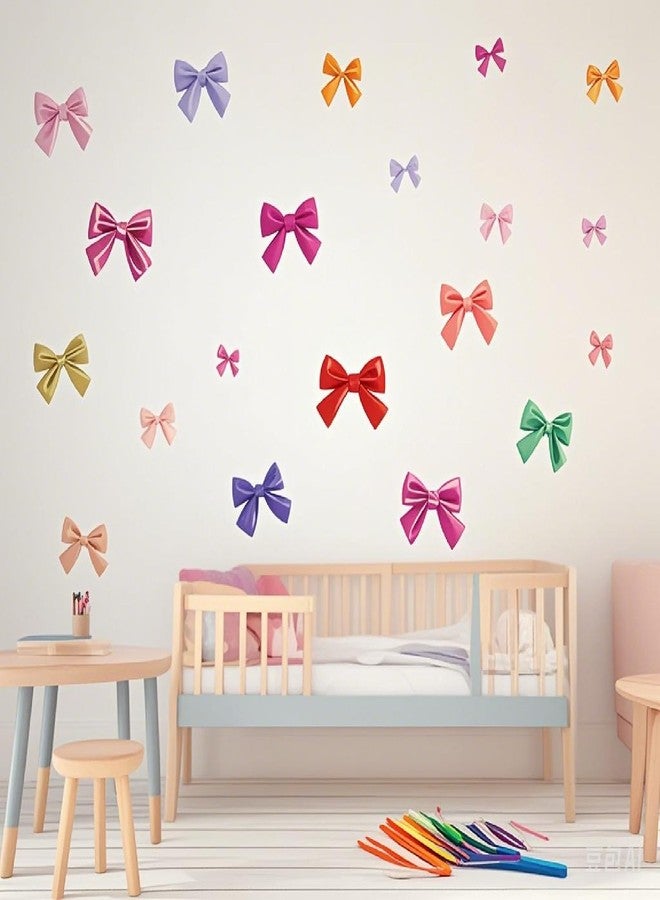 Saomour Trendy Colorful Bow Wall Stickers Multiple Colors Bow Knot Wall Decals for Girls Party Home Bedroom Nursery Room Wall Decor - Image 2