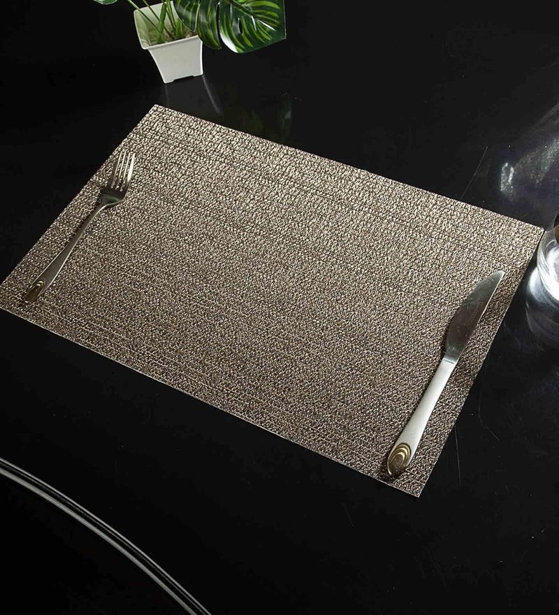 OBSESSIONS Premium PVC Placemats Set of 6 - Heat Resistant, Stain Resistant, Washable, 30x45 cm, Black and Copper - Perfect for Dining Table Decoration and Protection - Image 1