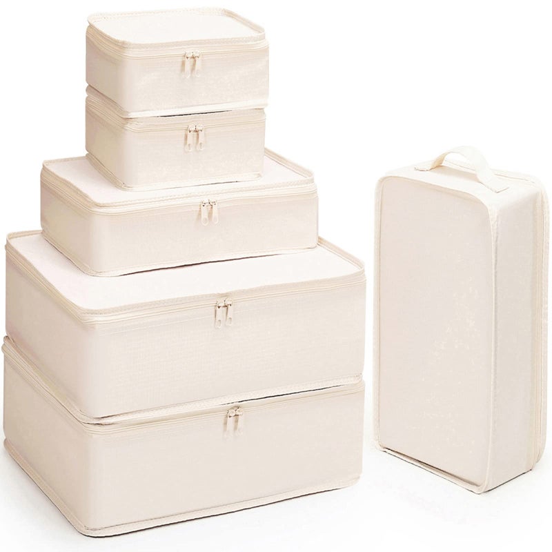Mossio Travel Organizer,Mossio 6 Piece Various Size Durable Packing Cubes Pouch Beige - Image 1