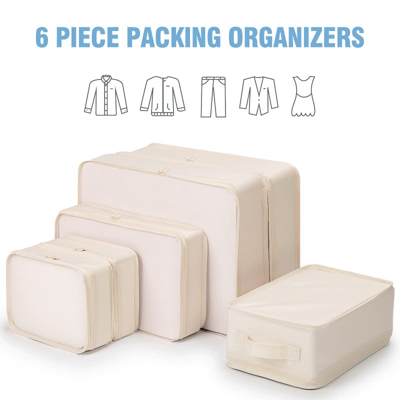 Mossio Travel Organizer,Mossio 6 Piece Various Size Durable Packing Cubes Pouch Beige - Image 4