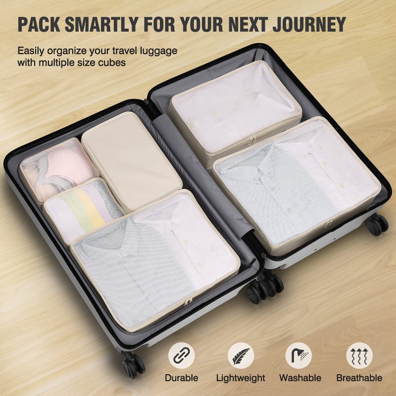 Mossio Travel Organizer,Mossio 6 Piece Various Size Durable Packing Cubes Pouch Beige - Image 5