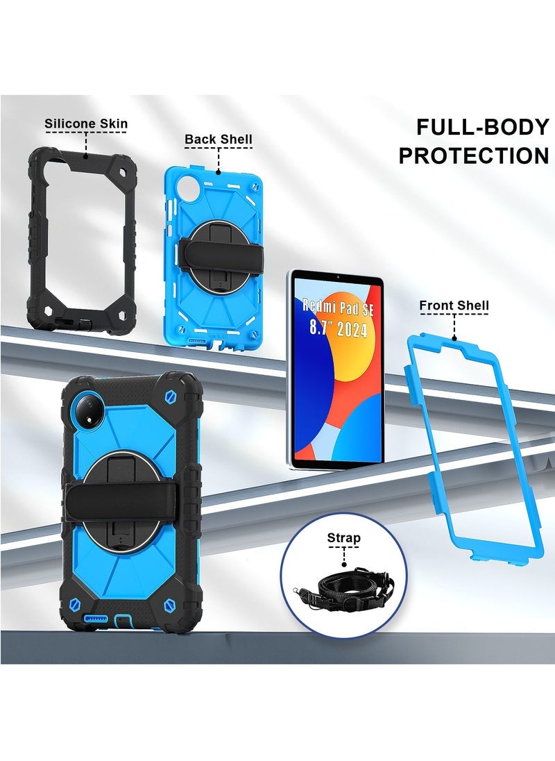 general Applicable to 2024 new Redmi pad SE 8.7" tablet with pen slot protective cover Redmi shoulder strap tablet case (black and blue) - Image 2