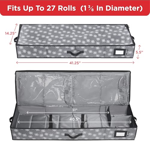 HOLDN’ STORAGE Wrapping Paper Storage Container – Fits up to 27 Rolls 1 3/8” Diam. - Underbed Gift Wrap Organizer Bags, Wrapping Paper Rolls, Ribbon, and Bows - Under Bed- Durable Material 600D - Up to 40" Rolls - Image 3