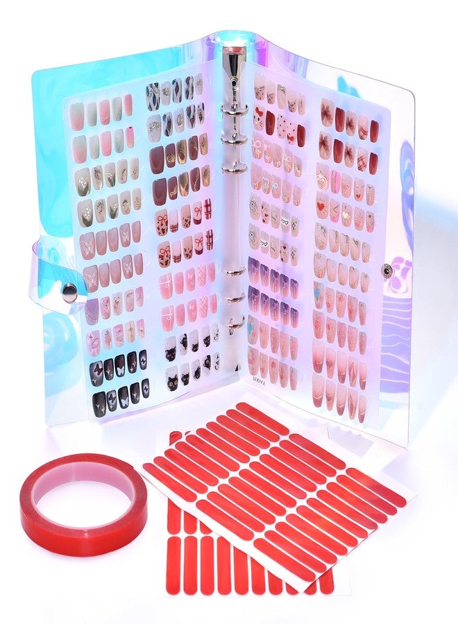 KADS Holographic Press-On Nails Organizer Book - 2 Double-Sided Storage Pages with Adhesive Backing, Includes 60 Pre-Cut & 1 Roll 300cm Double-Sided Tape for Nail Artists & DIY Enthusiasts - Image 1