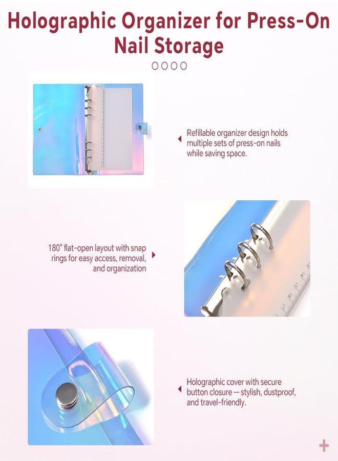KADS Holographic Press-On Nails Organizer Book - 2 Double-Sided Storage Pages with Adhesive Backing, Includes 60 Pre-Cut & 1 Roll 300cm Double-Sided Tape for Nail Artists & DIY Enthusiasts - Image 5