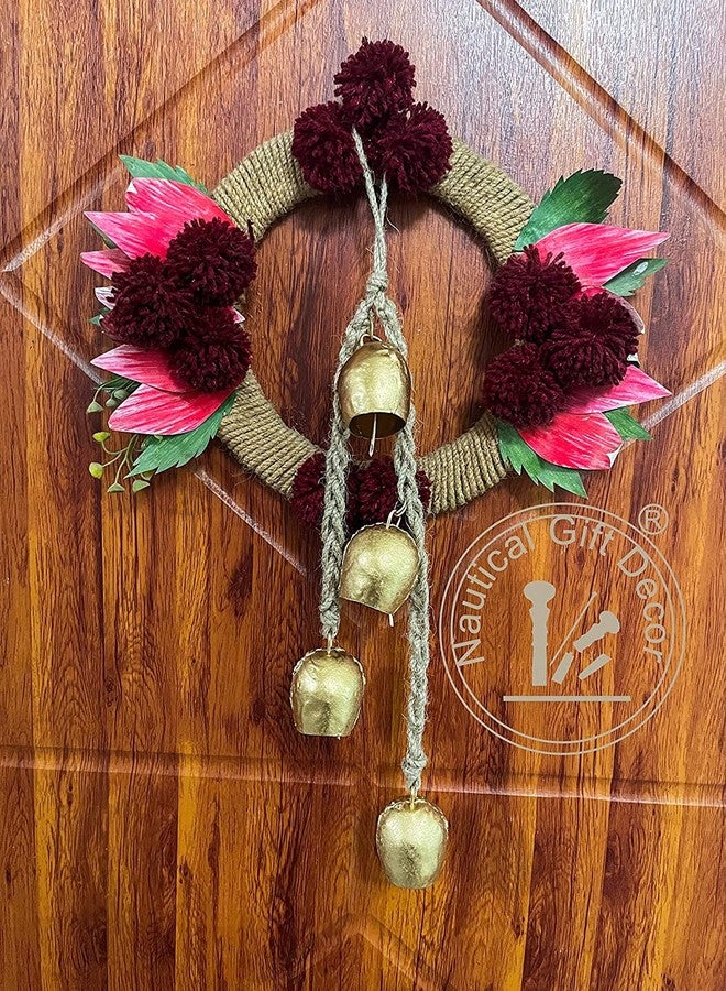 RIYLBEX Christmas Gold Metal Bells with Jute Hanging Rope Set of 4 Vintage Decorative Bell Chime Wall Hanging Brass Finish Home Decor Bells for Christmas, Easter & Winter Holiday - Image 3