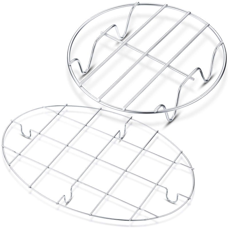 Patelai 2 Pieces Small Roasting Rack Set 98 x 67 Inch Oval Cooling Rack 6 Inch Round Baking Rack Multifunctional 304 Stainless Steel Steamer Rack for Steaming Oven Air Fryer Pressure Cooker Dishwasher